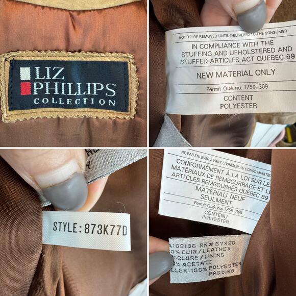 VTG Liz Phillips Brown Leather Western Fringe Asymmetric Zip Jacket Size Medium - Picture 11 of 14